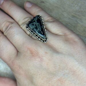 Elegant Black and Silver Triangle Ring